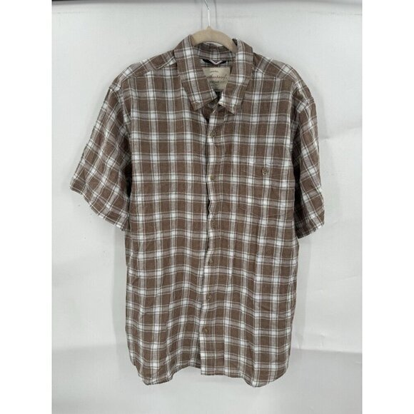 Weatherproof Button Down Shirt Men XL Brown Short Sleeve Western Blue Collar - Picture 1 of 7